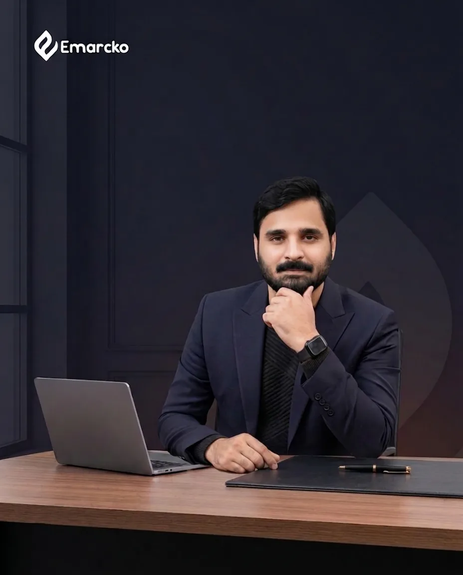 Rehman Saleem, Growth and Partnerships at Emarcko, at his desk